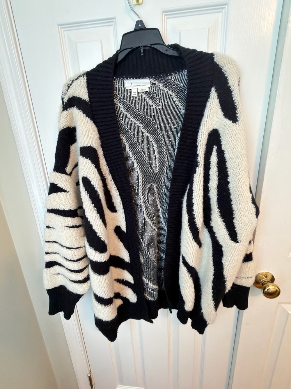 Anthropologie Black and White Zebra-Print Open Cardigan